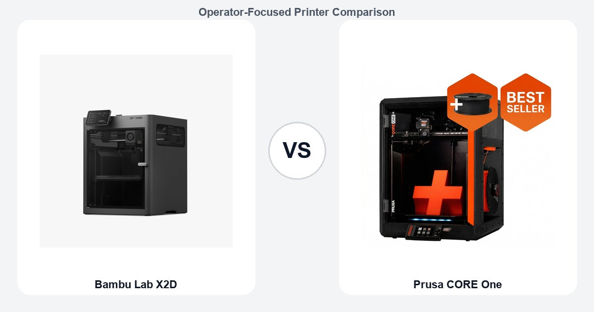 Bambu Lab X2D vs Prusa CORE One comparison hero image