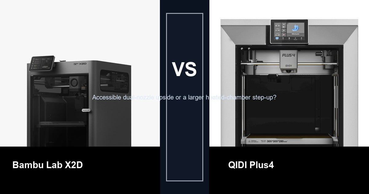 Bambu Lab X2D vs QIDI Plus4 comparison hero image