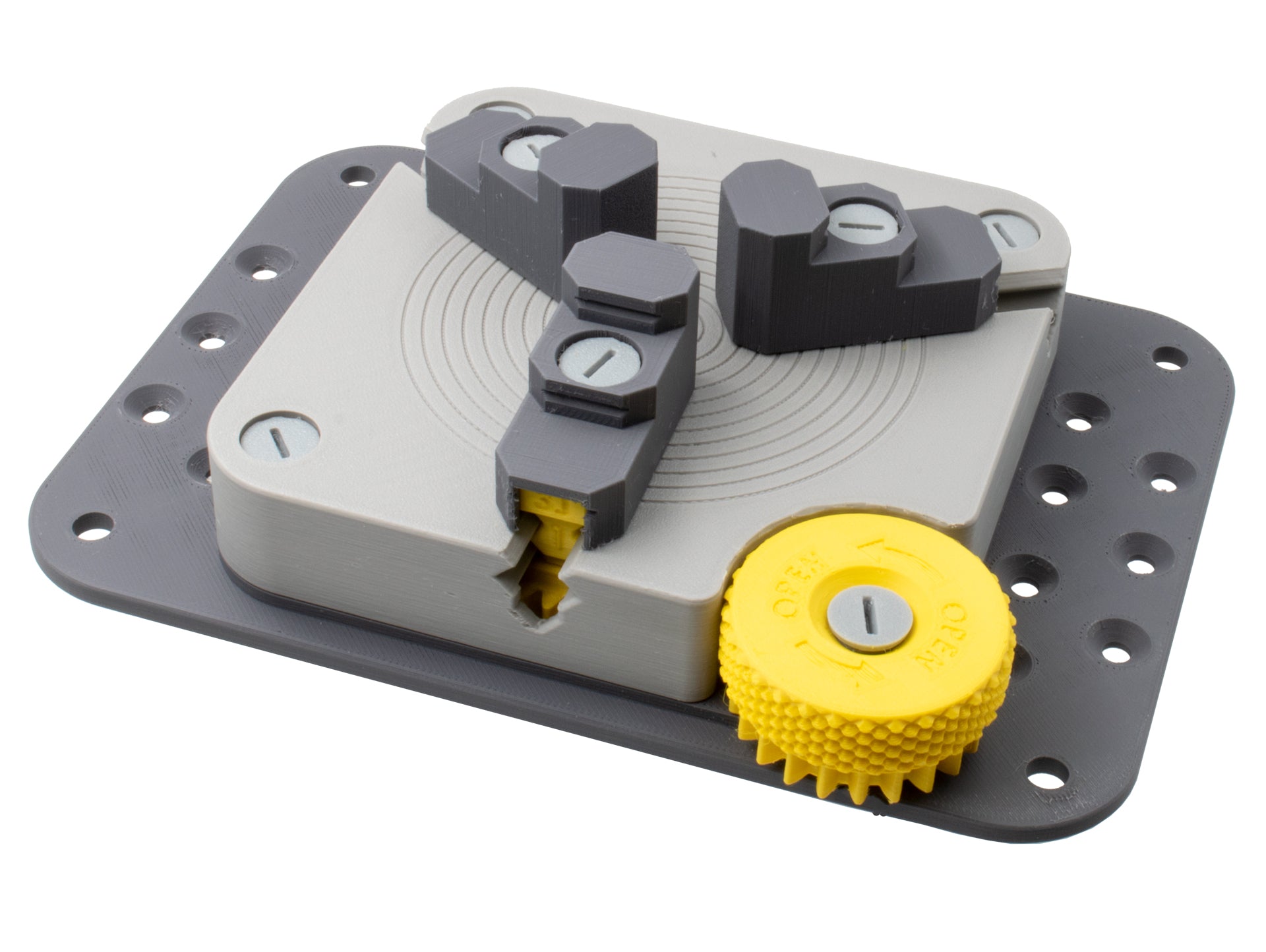 3D printed bench mountable vise with swappable jaws for small bench work
