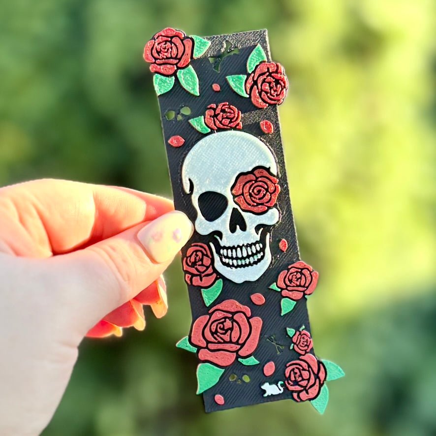 Little Mouse Skull and Rose Bookmark