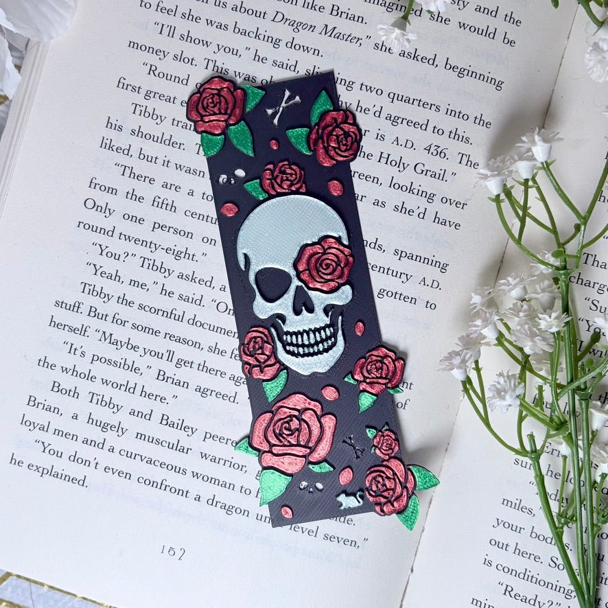 Little Mouse Skull and Rose Bookmark