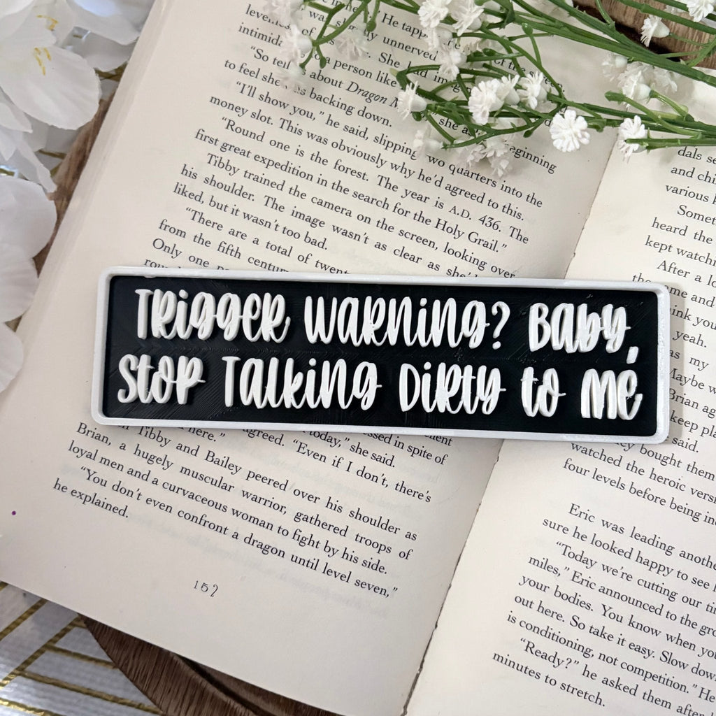 3d Printed Shelf Sign - "Trigger Warning? Baby, Stop Talking Dirty to Me"