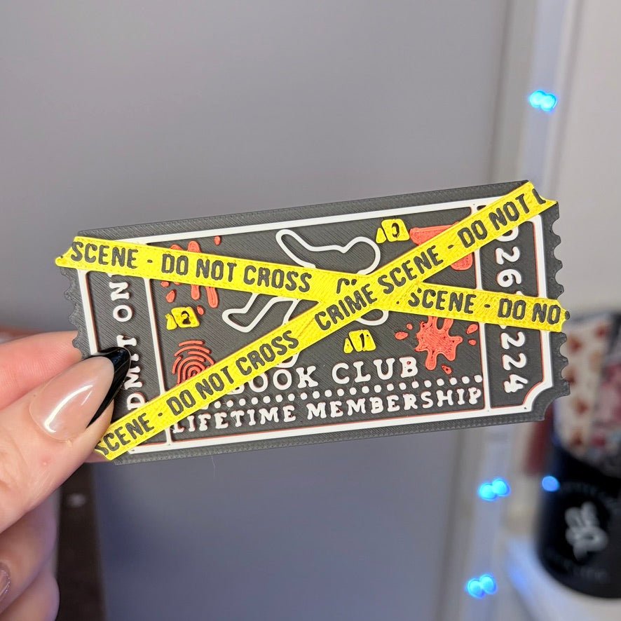 3D-Printed True Crime Book Club Shelf Ticket