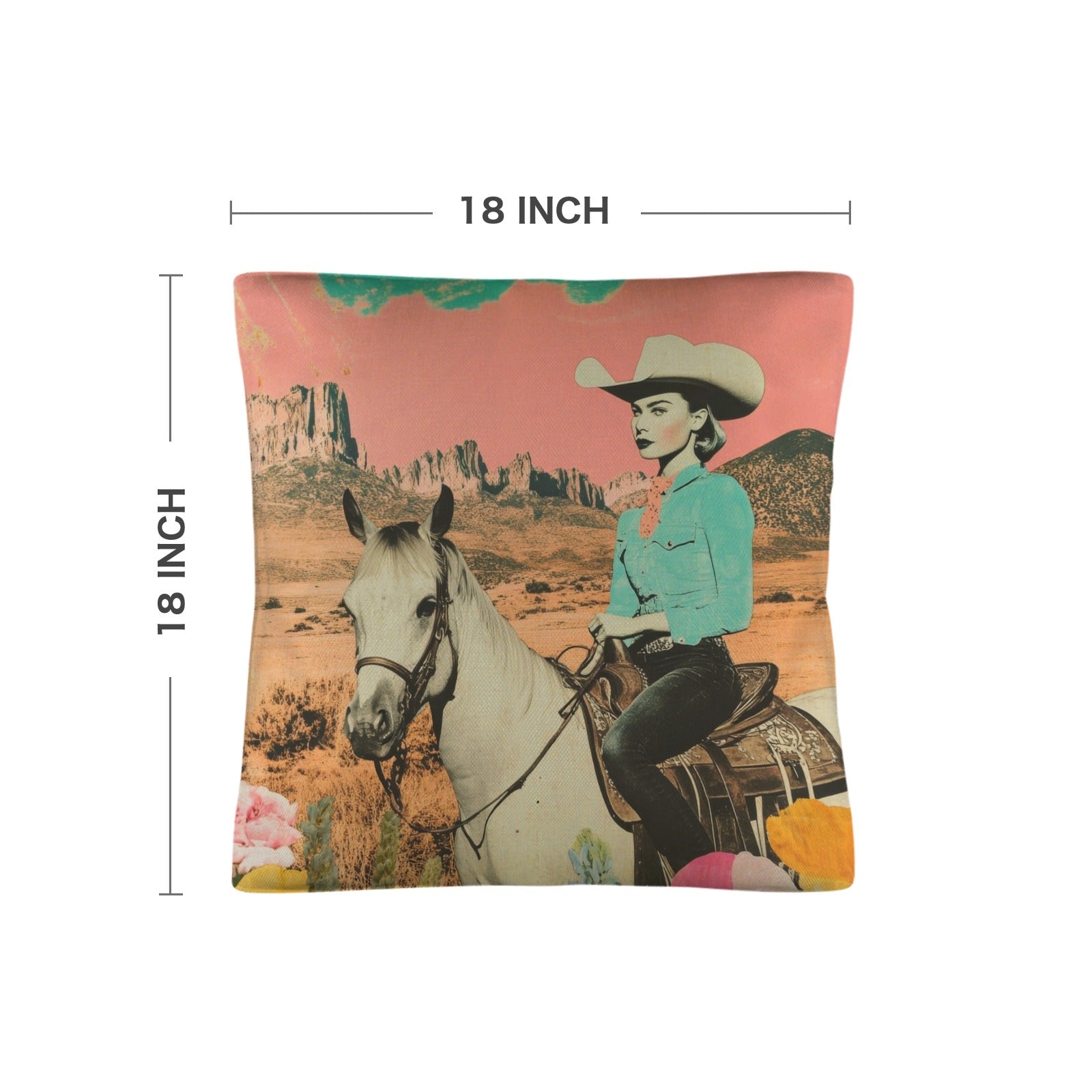 Baha Ranch Retro Pop Western Ride Cowgirl Pillow Case Made in America