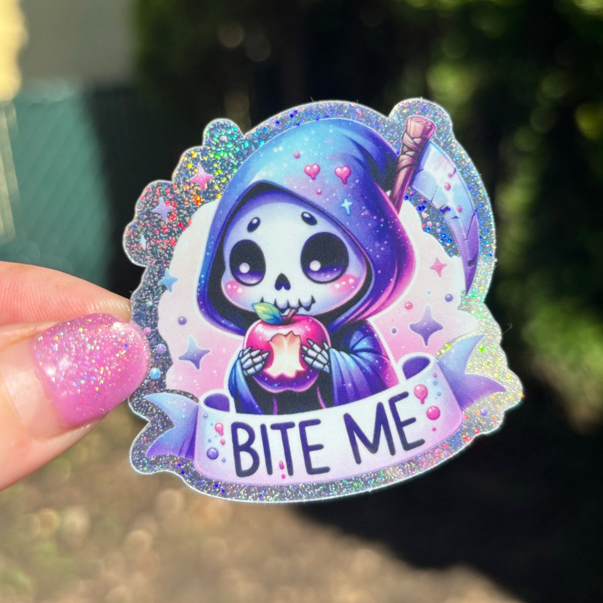 Bite Me Spooky Glitter Sticker