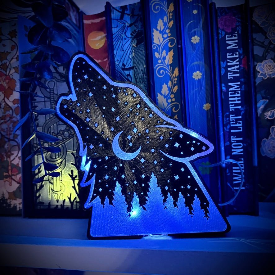 Celestial Wolf 3D Printed Light-Up Book Nook
