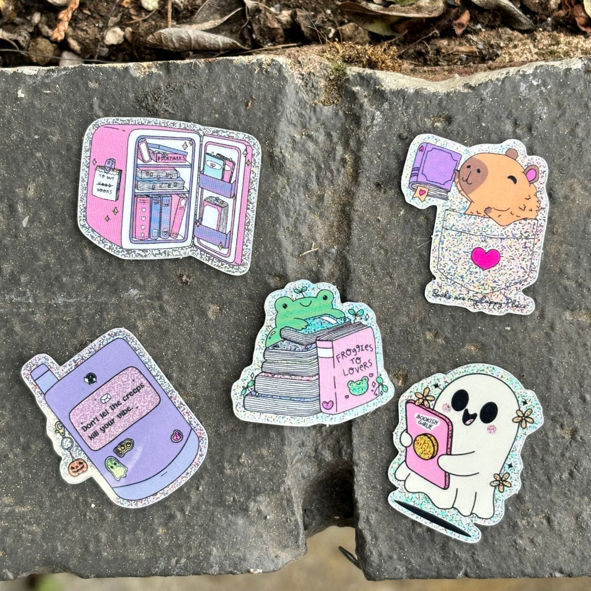 Cute Bookish Mini Glitter Stickers