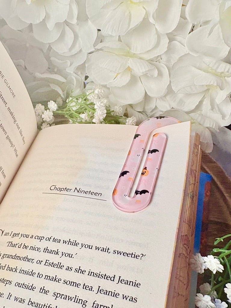 Cute Pink Spooky Season Jumbo Acrylic Paperclip Sublimated Bookmark – Bookish Page Holder