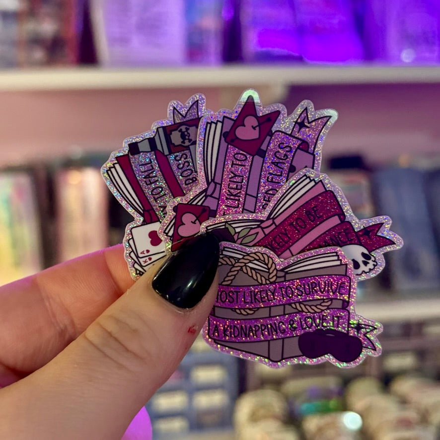 Dark Romance Tropes Books Mini Sticker Bundle - Crushed Glitter Finish - 4 Stickers