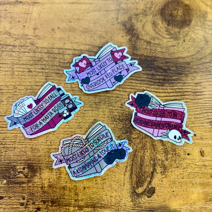 Dark Romance Tropes Books Mini Sticker Bundle - Crushed Glitter Finish - 4 Stickers