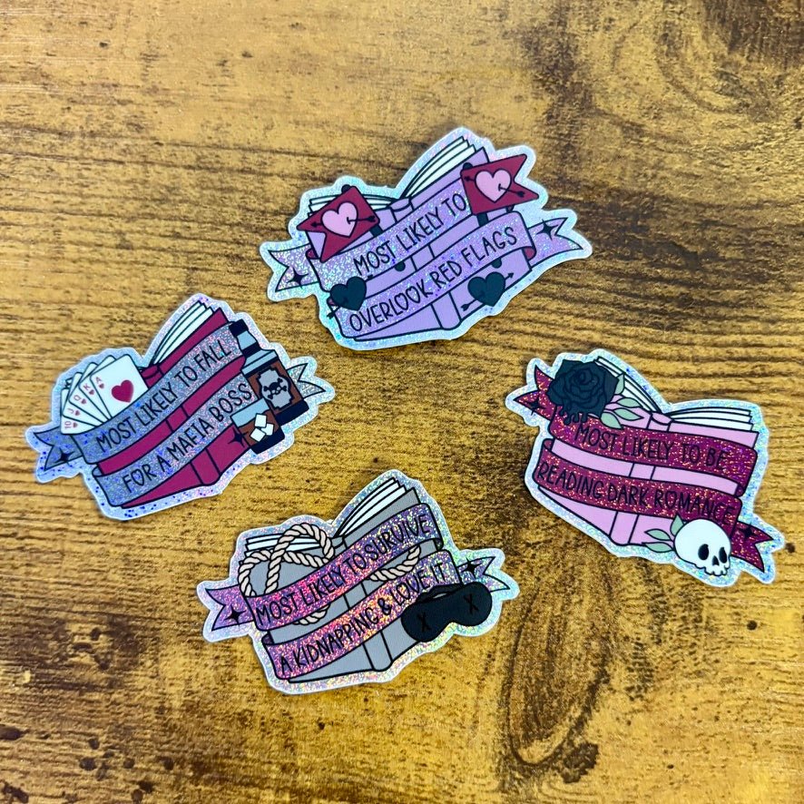Dark Romance Tropes Books Mini Sticker Bundle - Crushed Glitter Finish - 4 Stickers