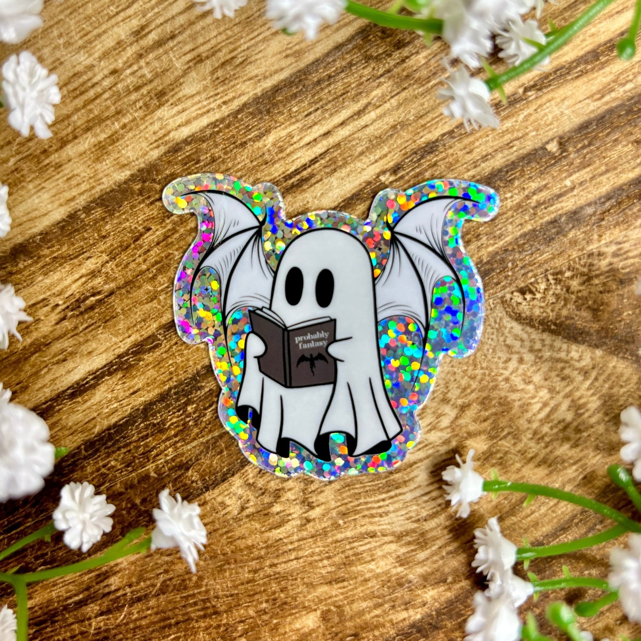 Ghost Reading Probably Fantasy Glitter Sticker