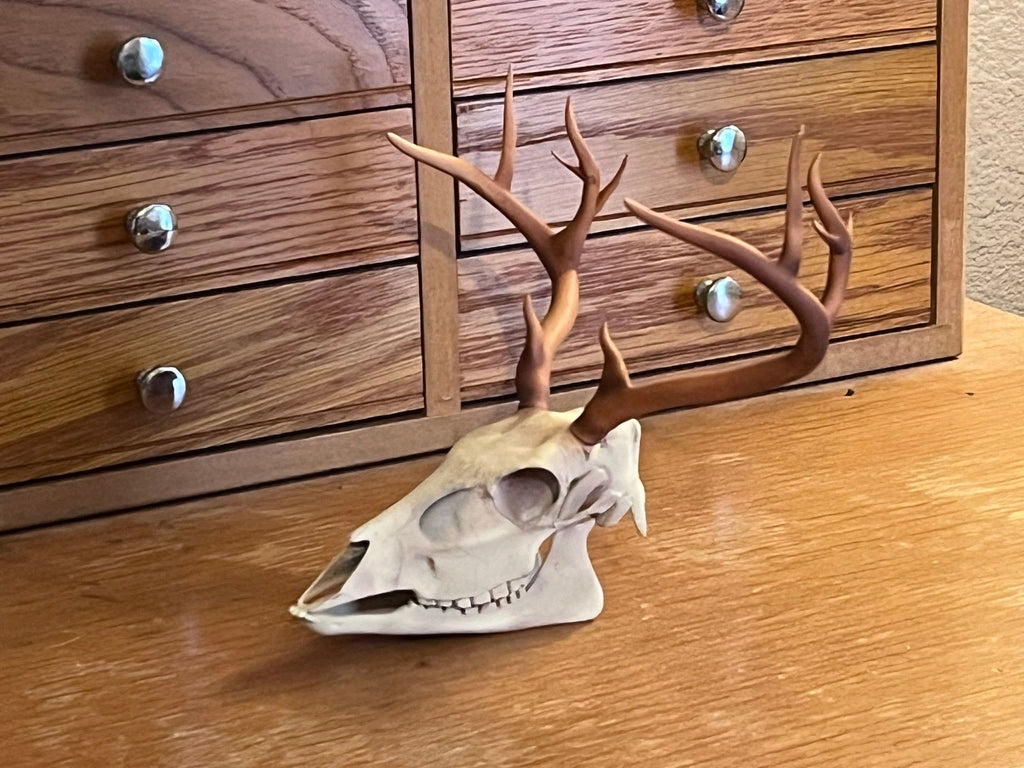 Hand Painted 3D Printed Deer Skull: Acrylic Enamel Decor