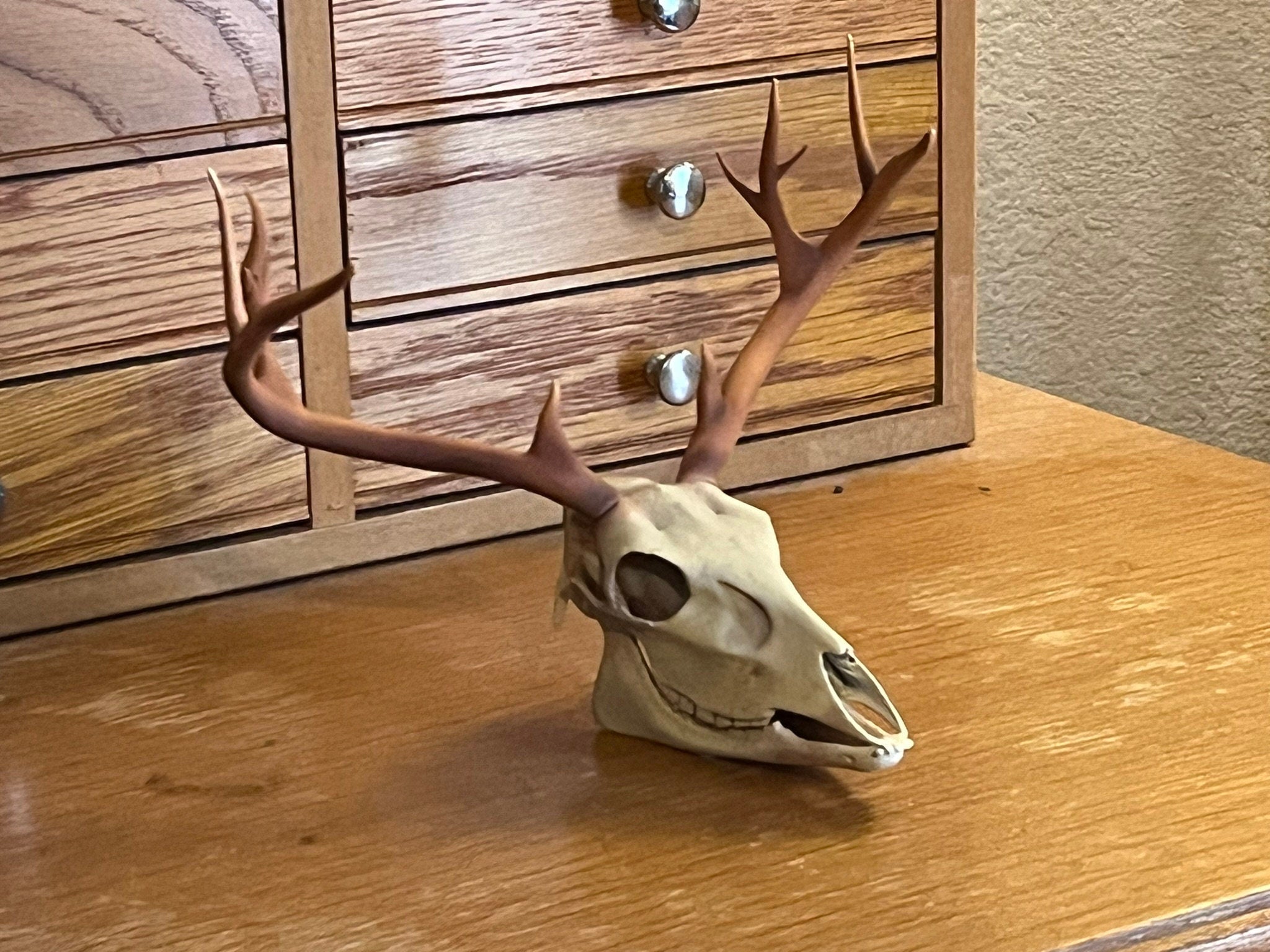 Hand Painted 3D Printed Deer Skull: Acrylic Enamel Decor