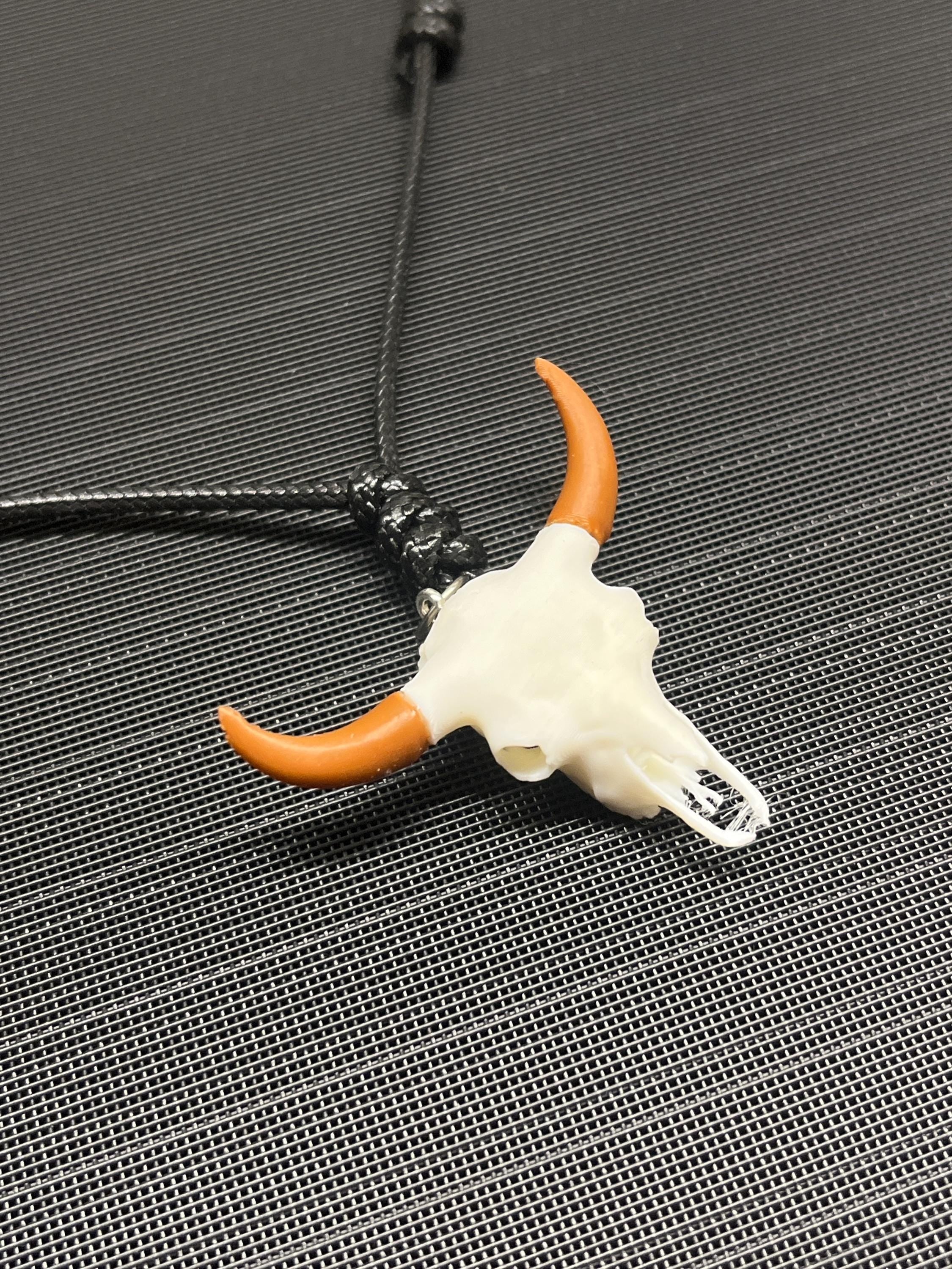 3D Printed Bison Skull Pendant: PLA Plastic Cord Necklace