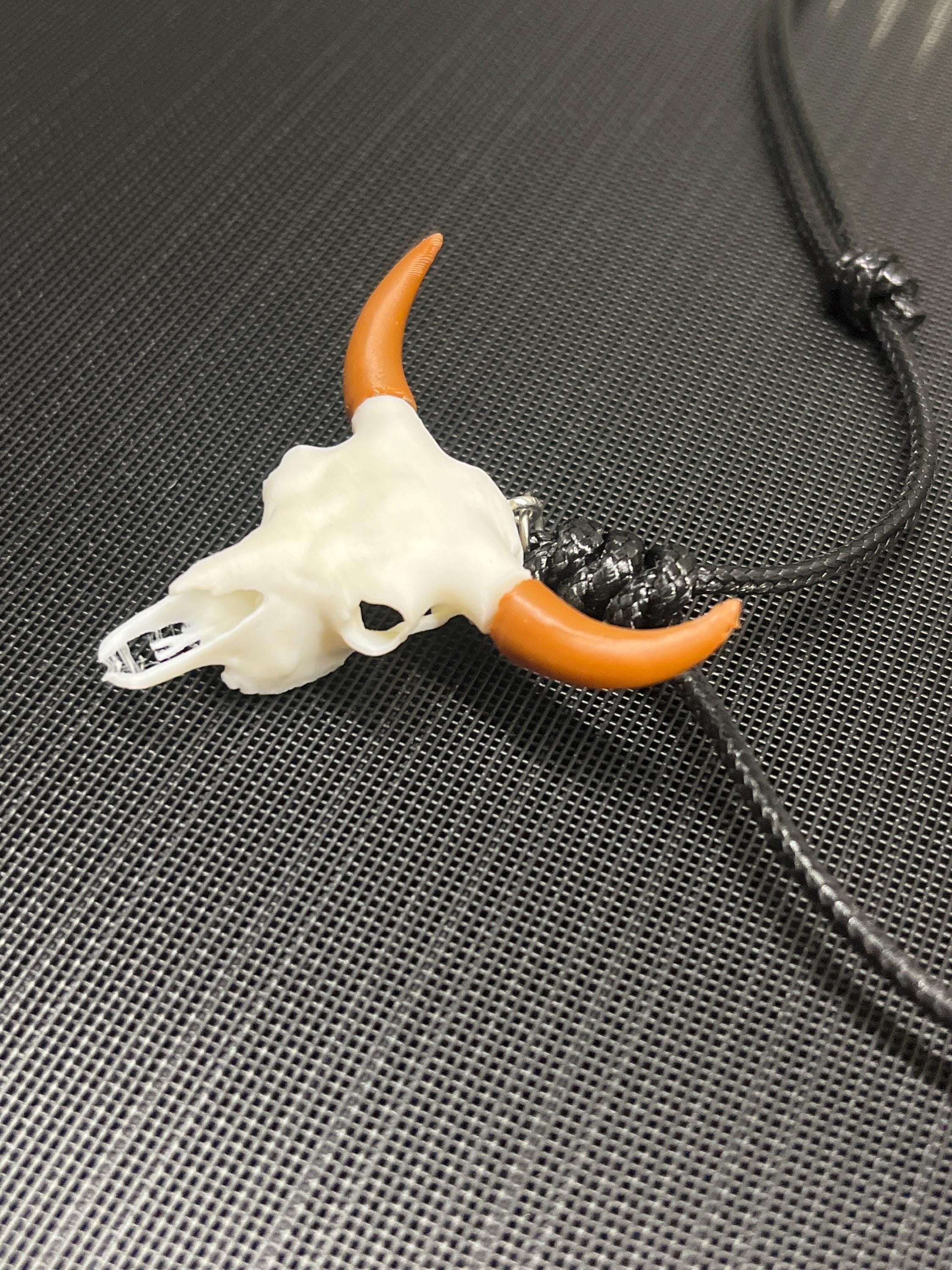 3D Printed Bison Skull Pendant: PLA Plastic Cord Necklace