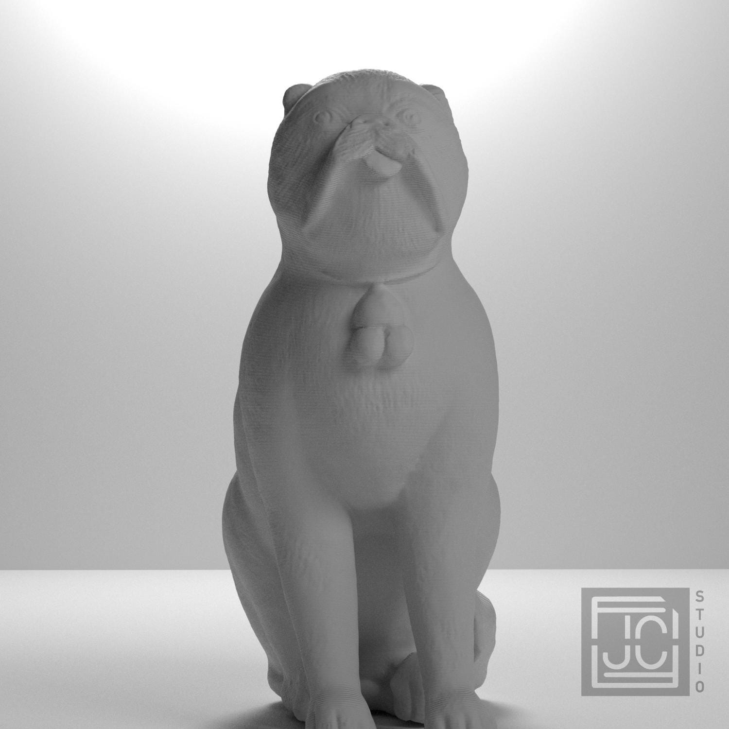 Chinese Porcelain Pug Dog A 3D Printed Collectible Sculpture