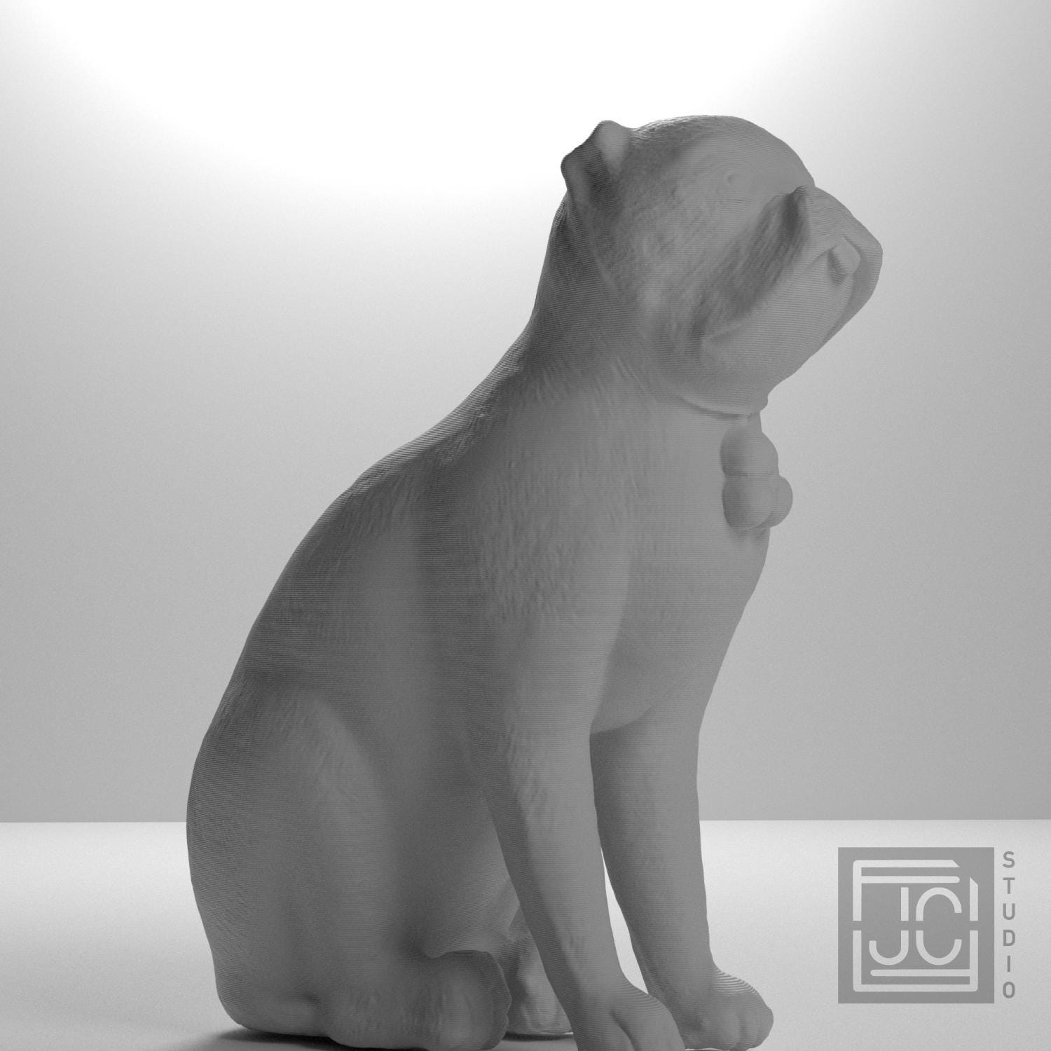 Chinese Porcelain Pug Dog A 3D Printed Collectible Sculpture