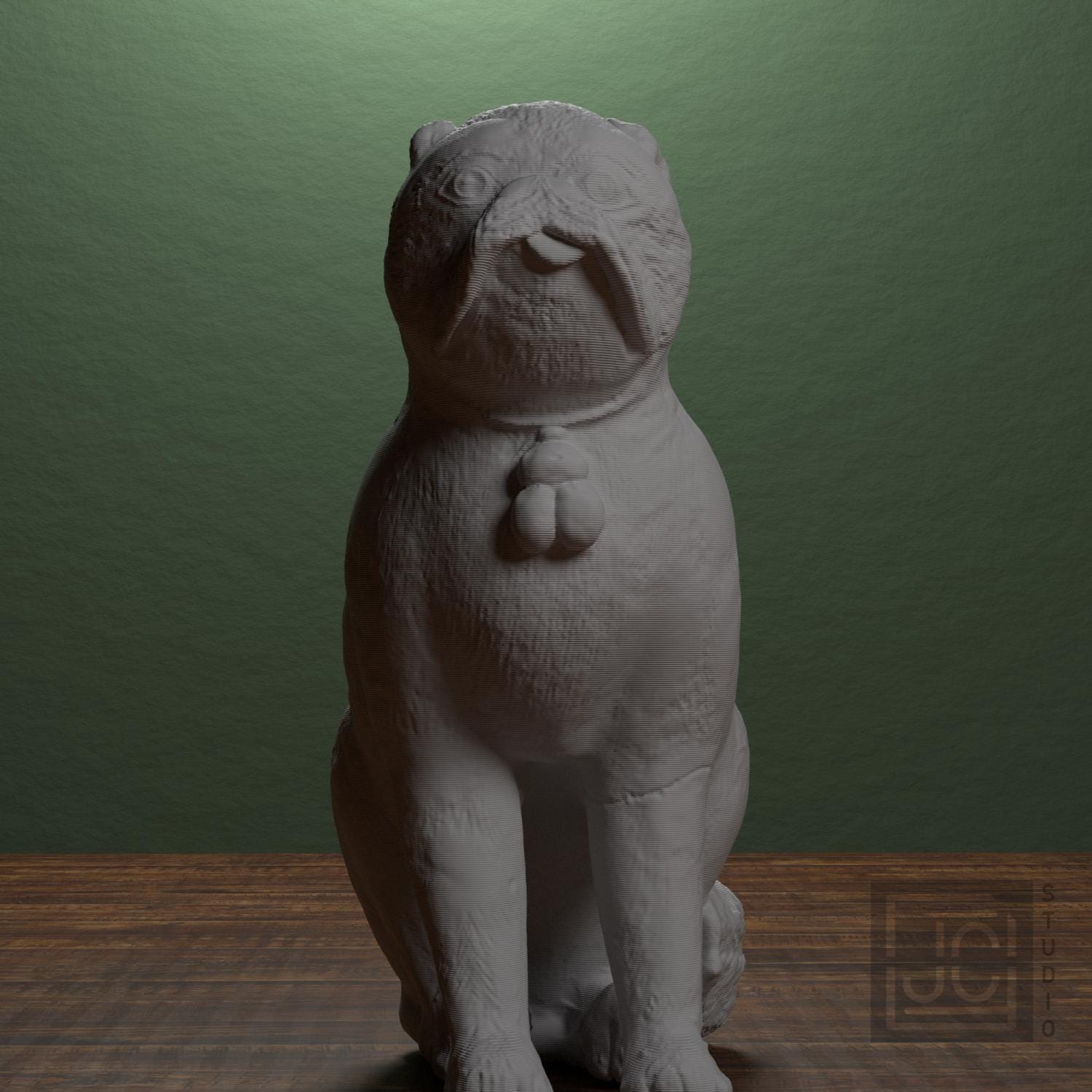 Chinese Porcelain Pug Dog B 3D Printed Collectible Sculpture