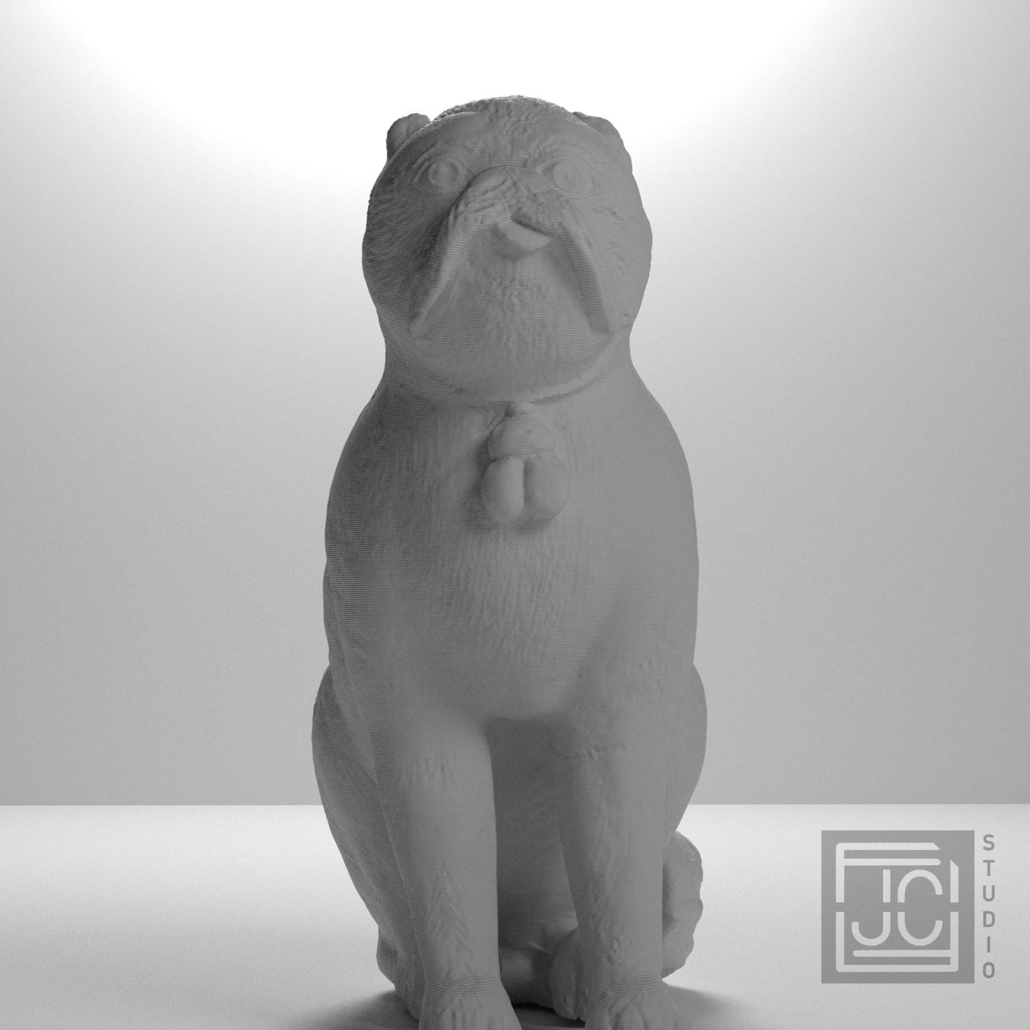 Chinese Porcelain Pug Dog B 3D Printed Collectible Sculpture