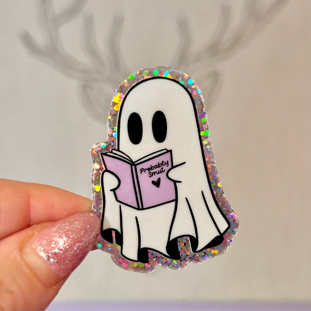 Ghost Reading Probably Smut Glitter Sticker
