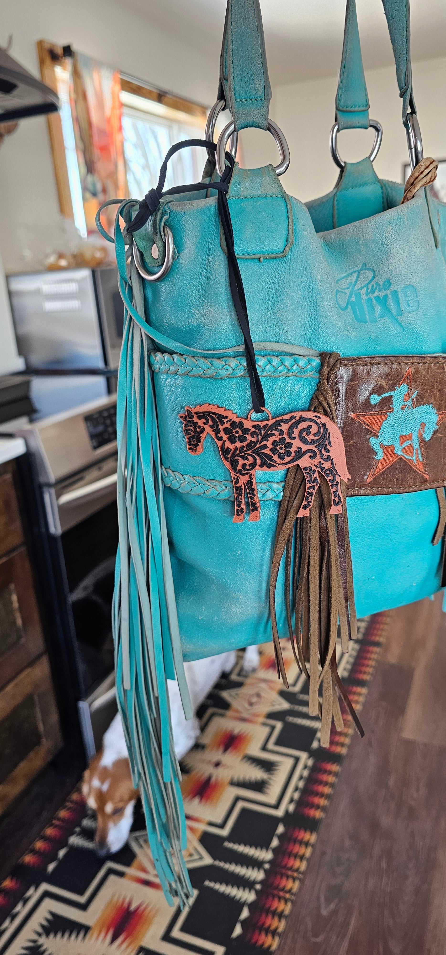 3D Printed Floral Tooled Horse Keychain or Purse Charm