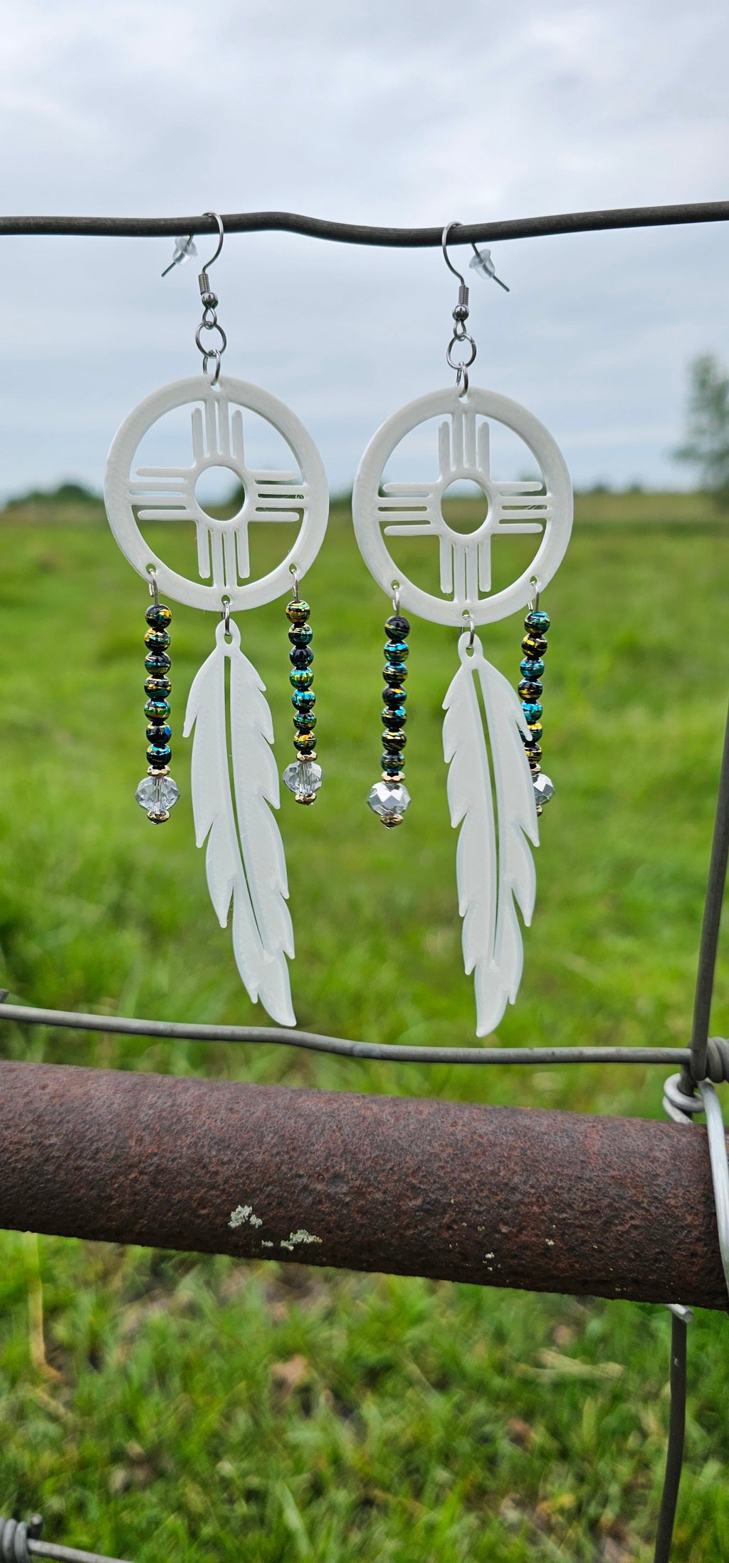 New Mexico Zia Feather Dreamcatcher Earrings