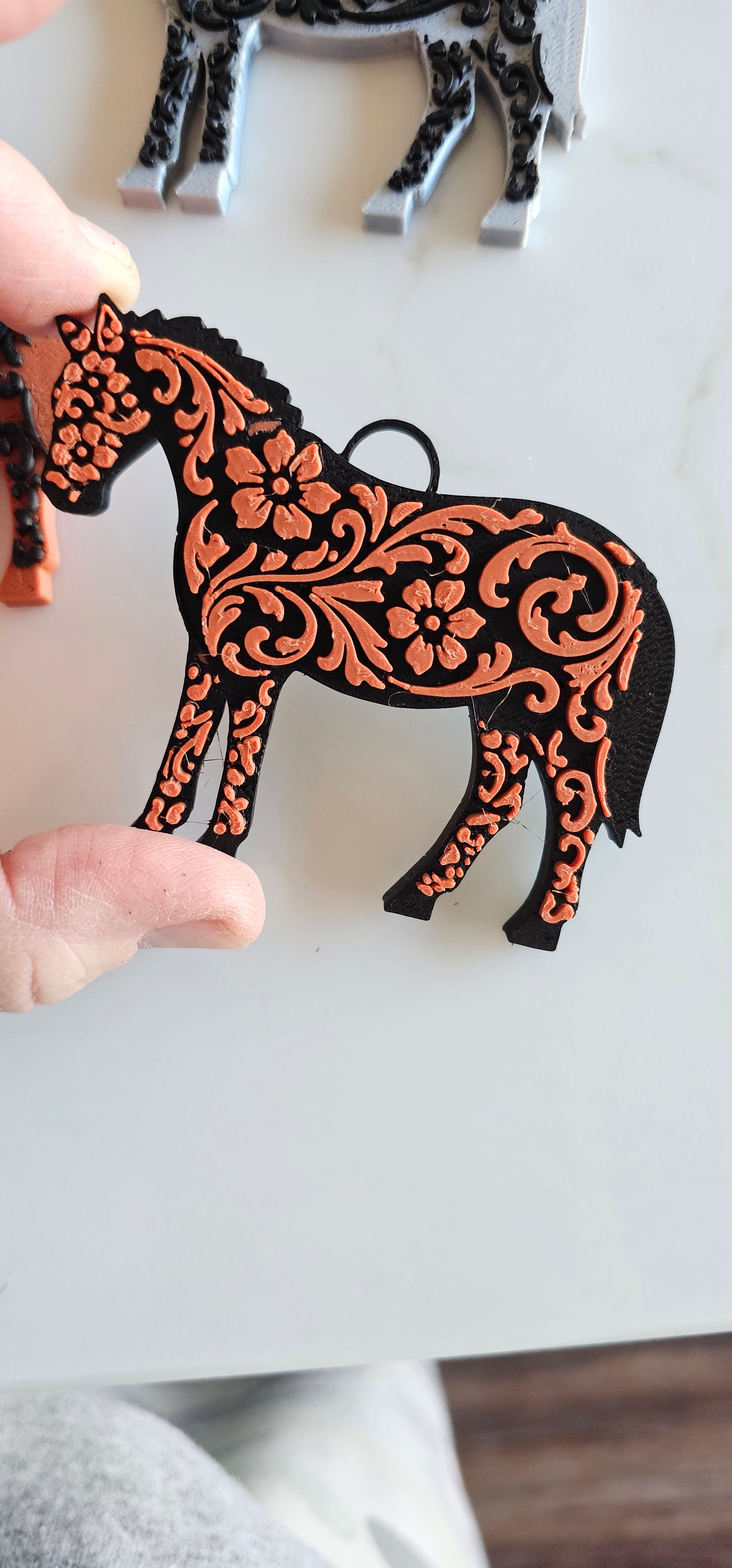 3D Printed Floral Tooled Horse Keychain or Purse Charm