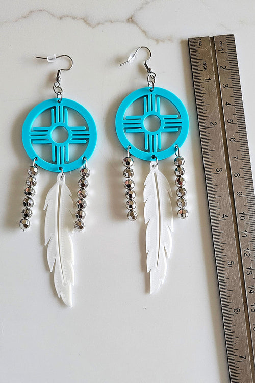 3D-Printed Turquoise Zia Dreamcatcher Earrings
