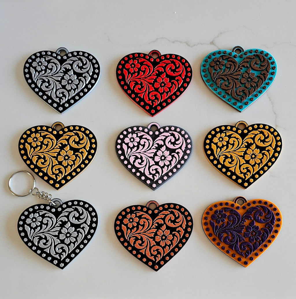 3D Printed Western Heart Keychain or Purse Charm