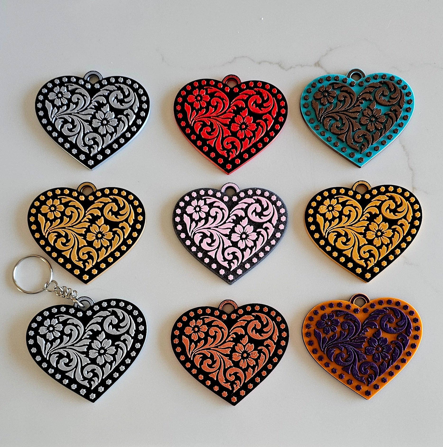 3D Printed Western Heart Keychain or Purse Charm