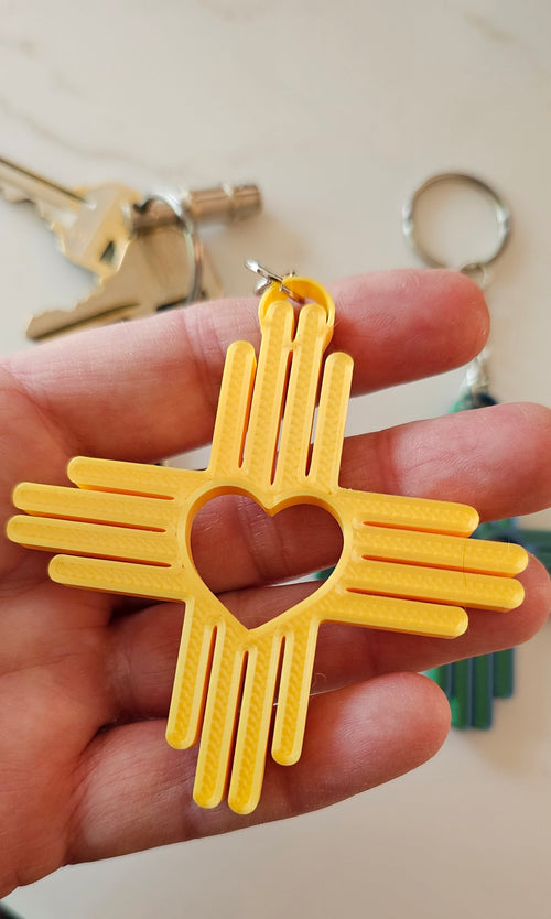3D Printed New Mexico Zia Heart Keychain
