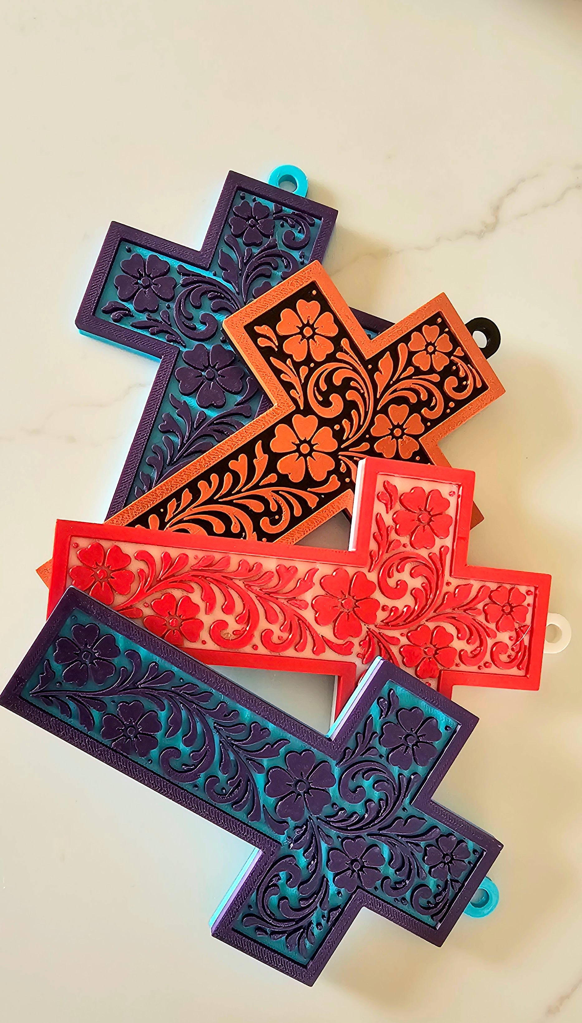 3D Printed Tooled Cross Wall Decor or Keychain Charm