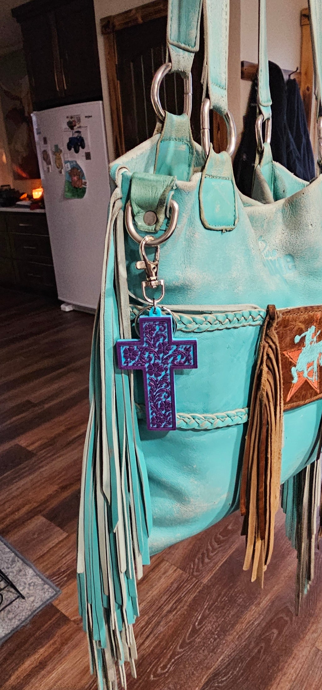 3D Printed Tooled Cross Wall Decor or Keychain Charm