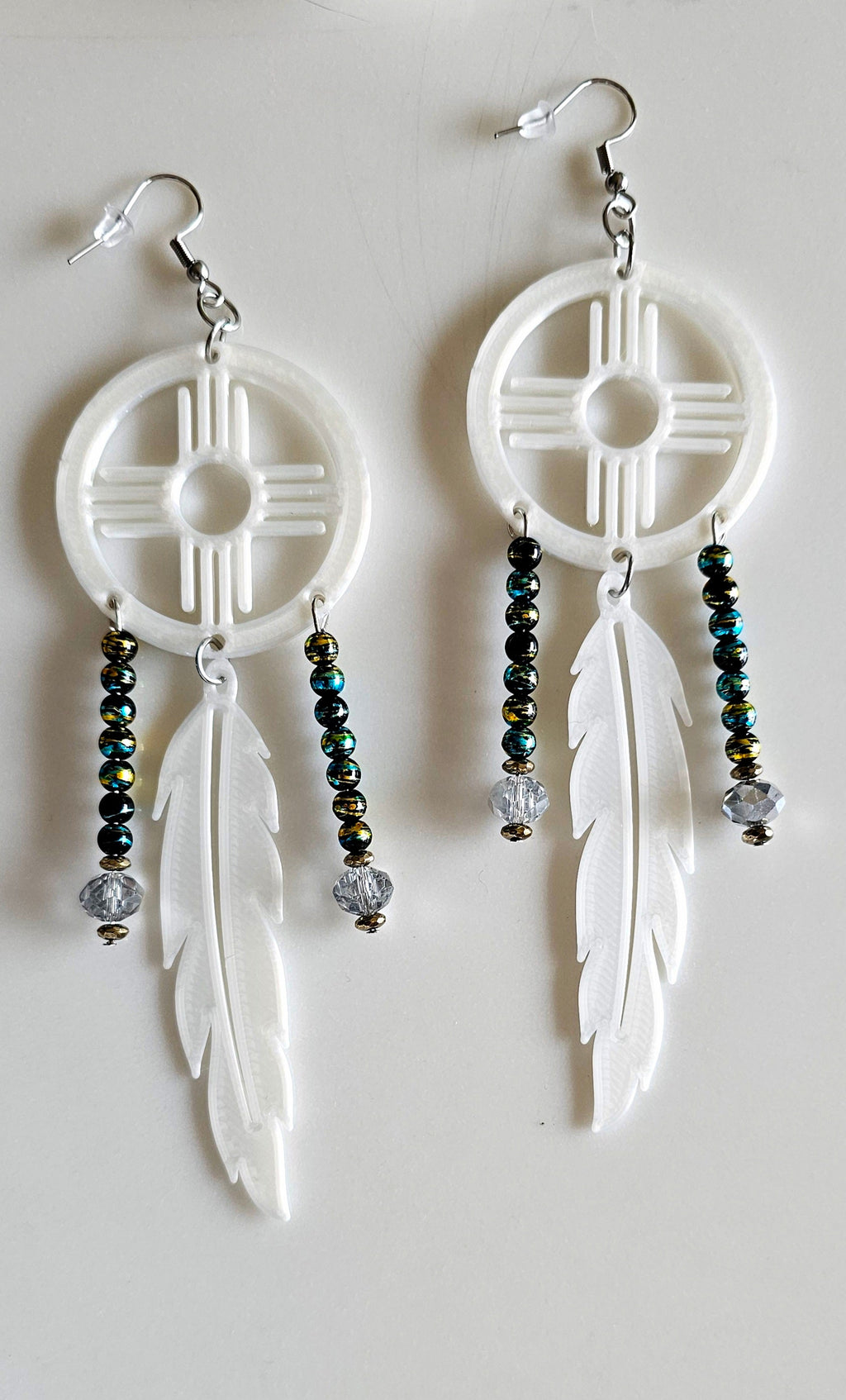 New Mexico Zia Feather Dreamcatcher Earrings