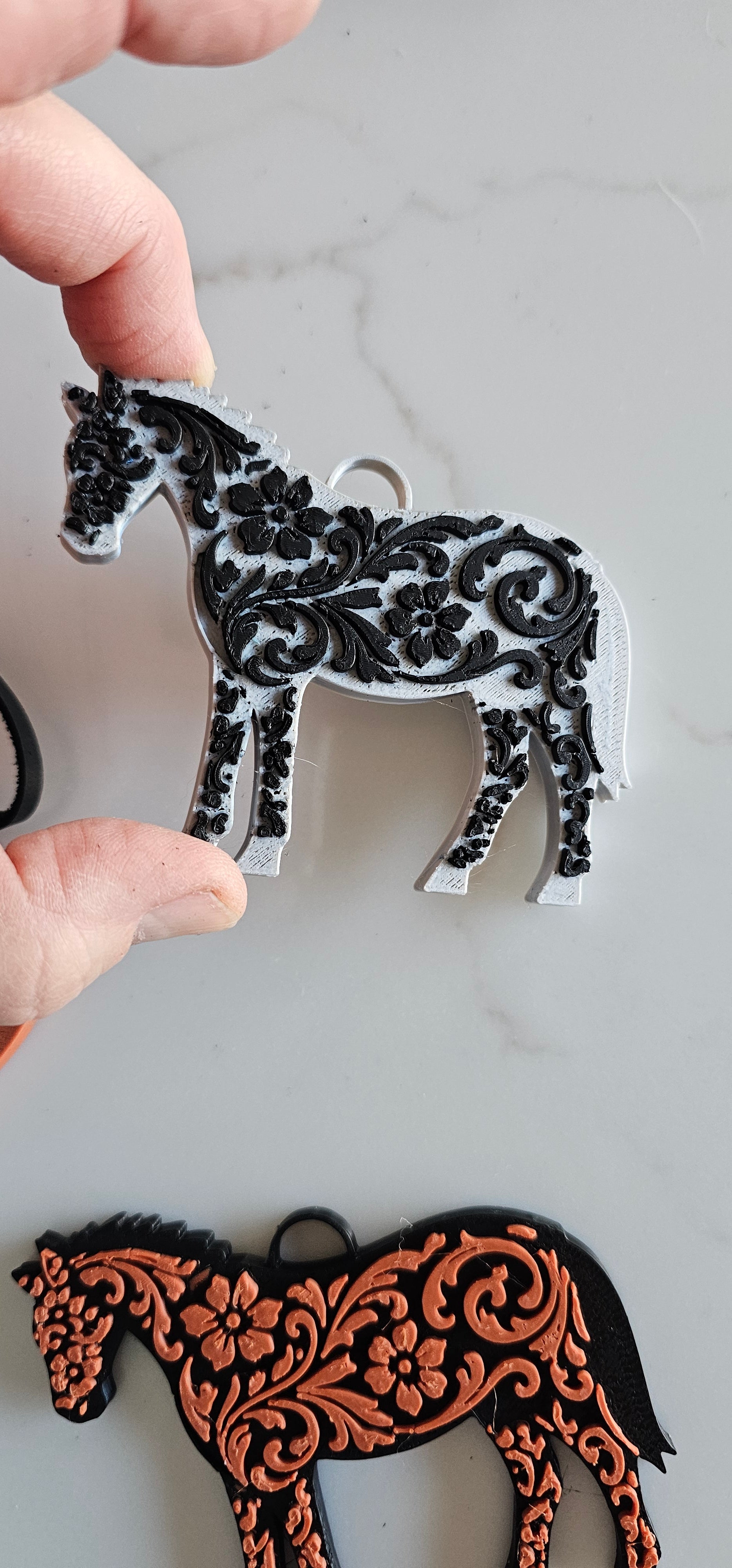 3D Printed Floral Tooled Horse Keychain or Purse Charm