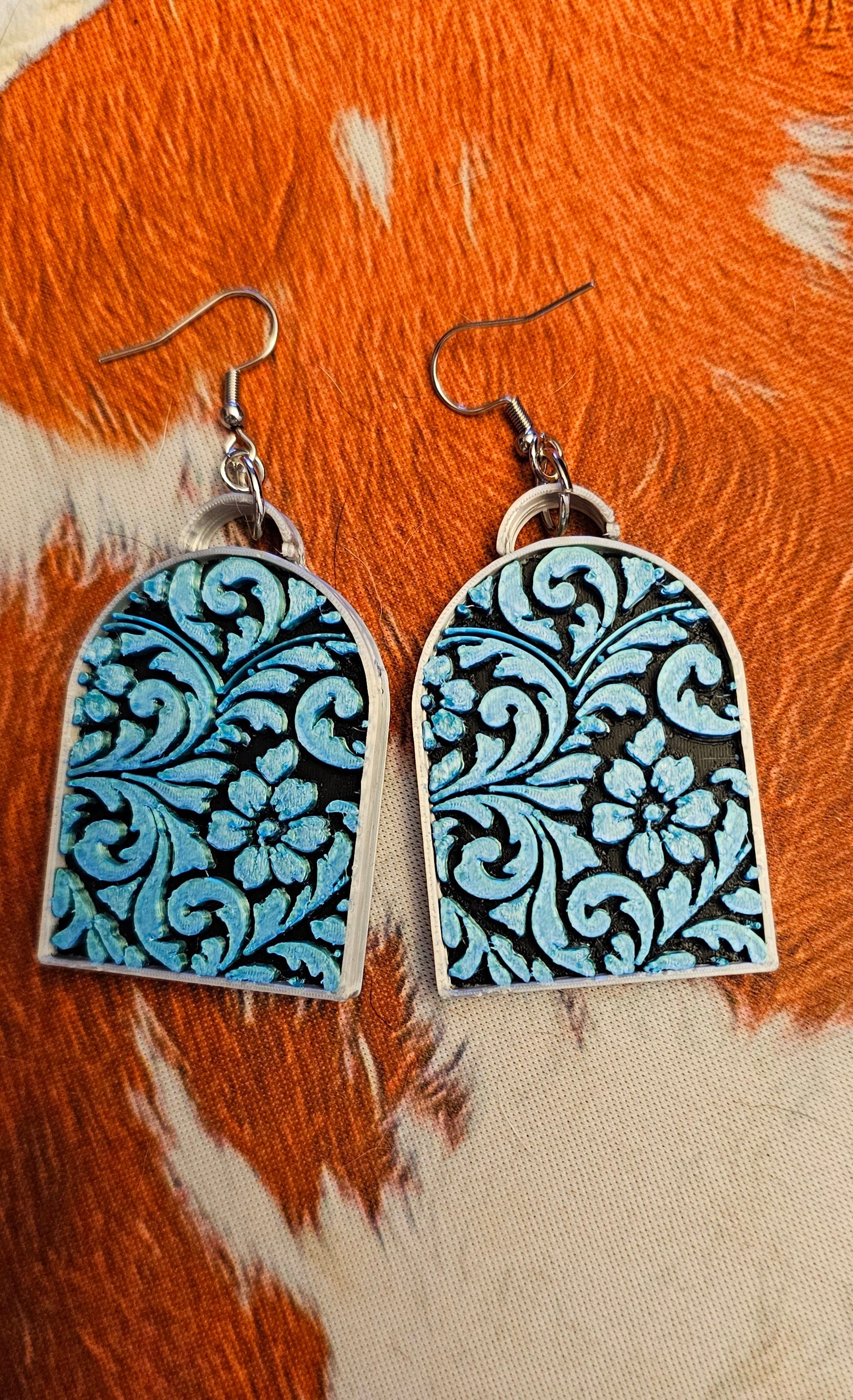 3D Printed Western Tooled Turquoise Earrings