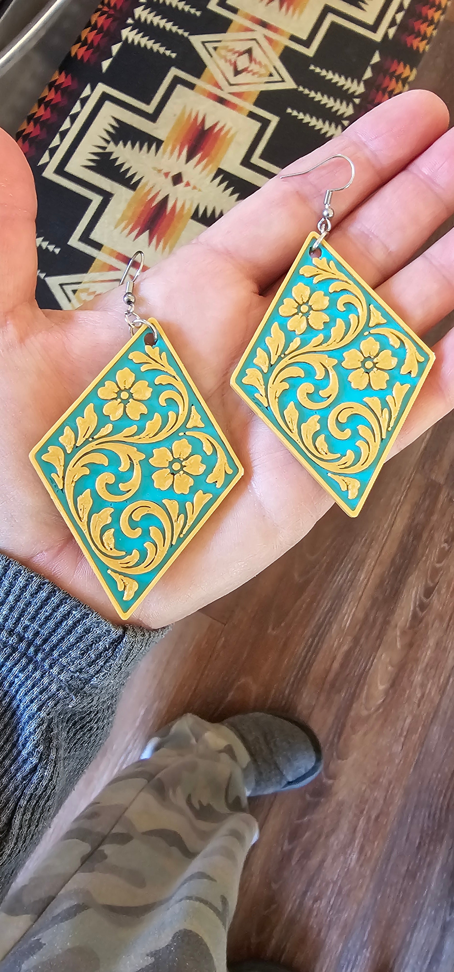 3D Printed Western Tooled Floral Earrings