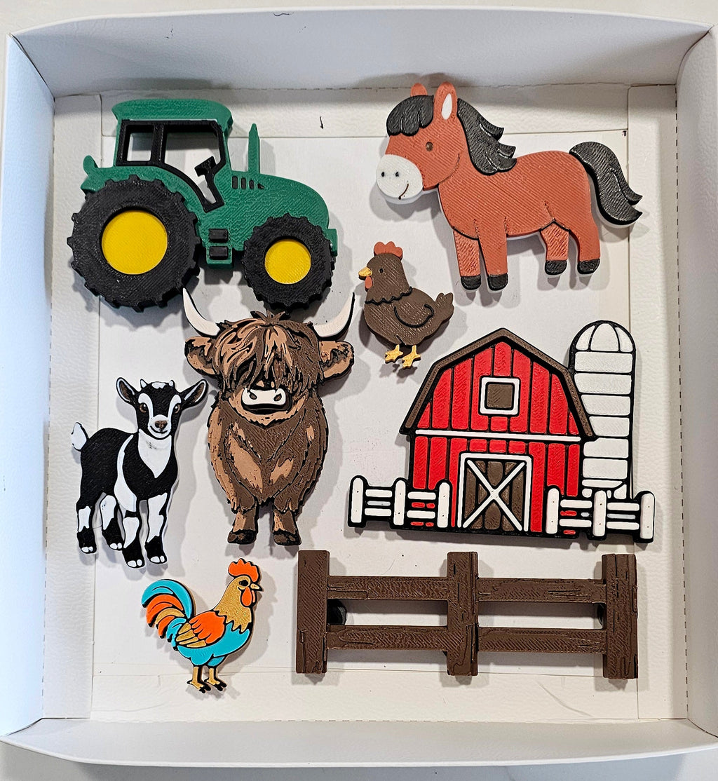 3D Printed Highland Cow Farm Magnet Gift Set