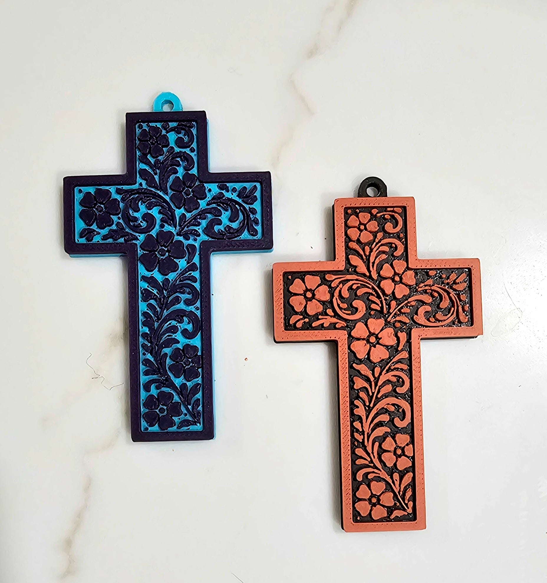 3D Printed Tooled Cross Wall Decor or Keychain Charm