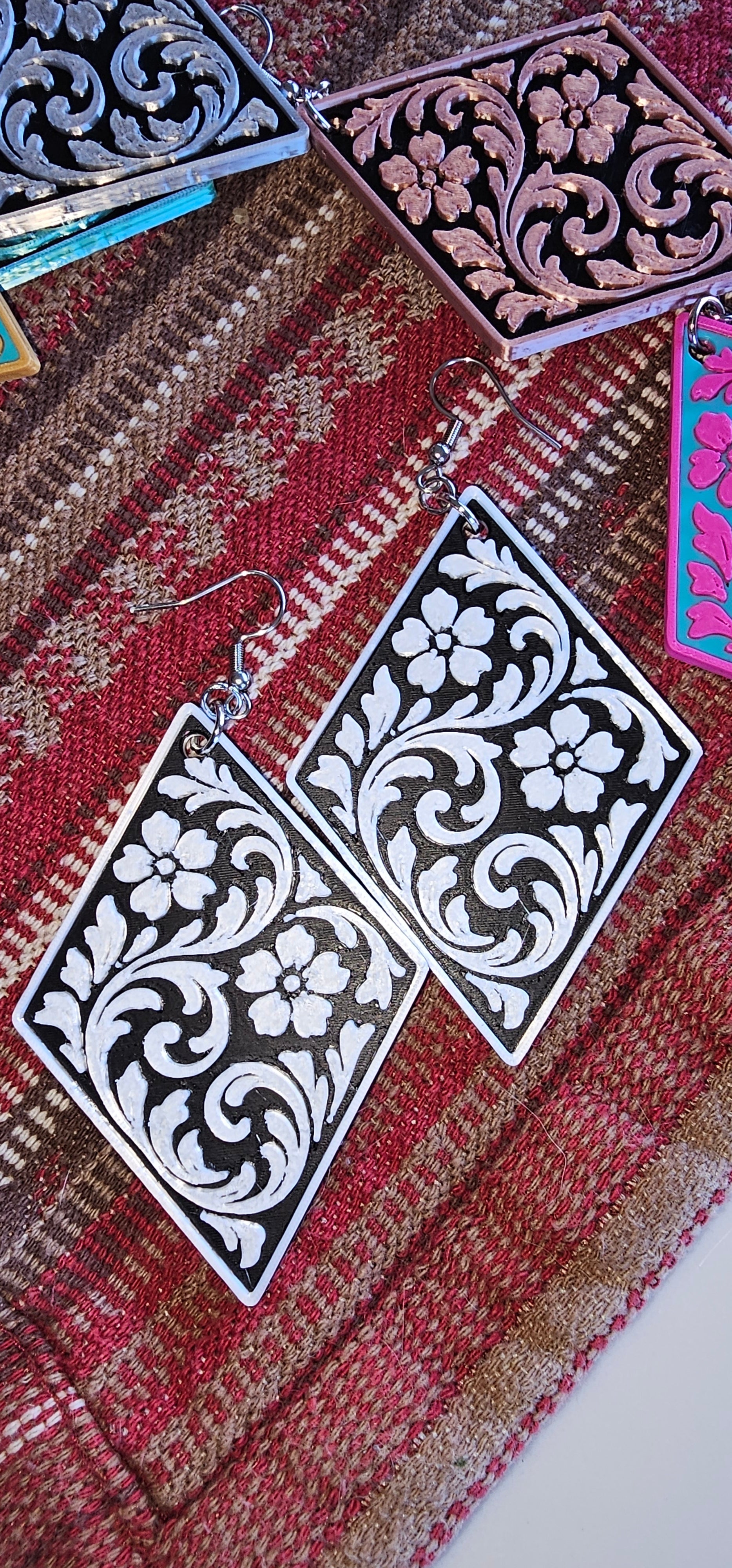 3D Printed Western Tooled Floral Earrings
