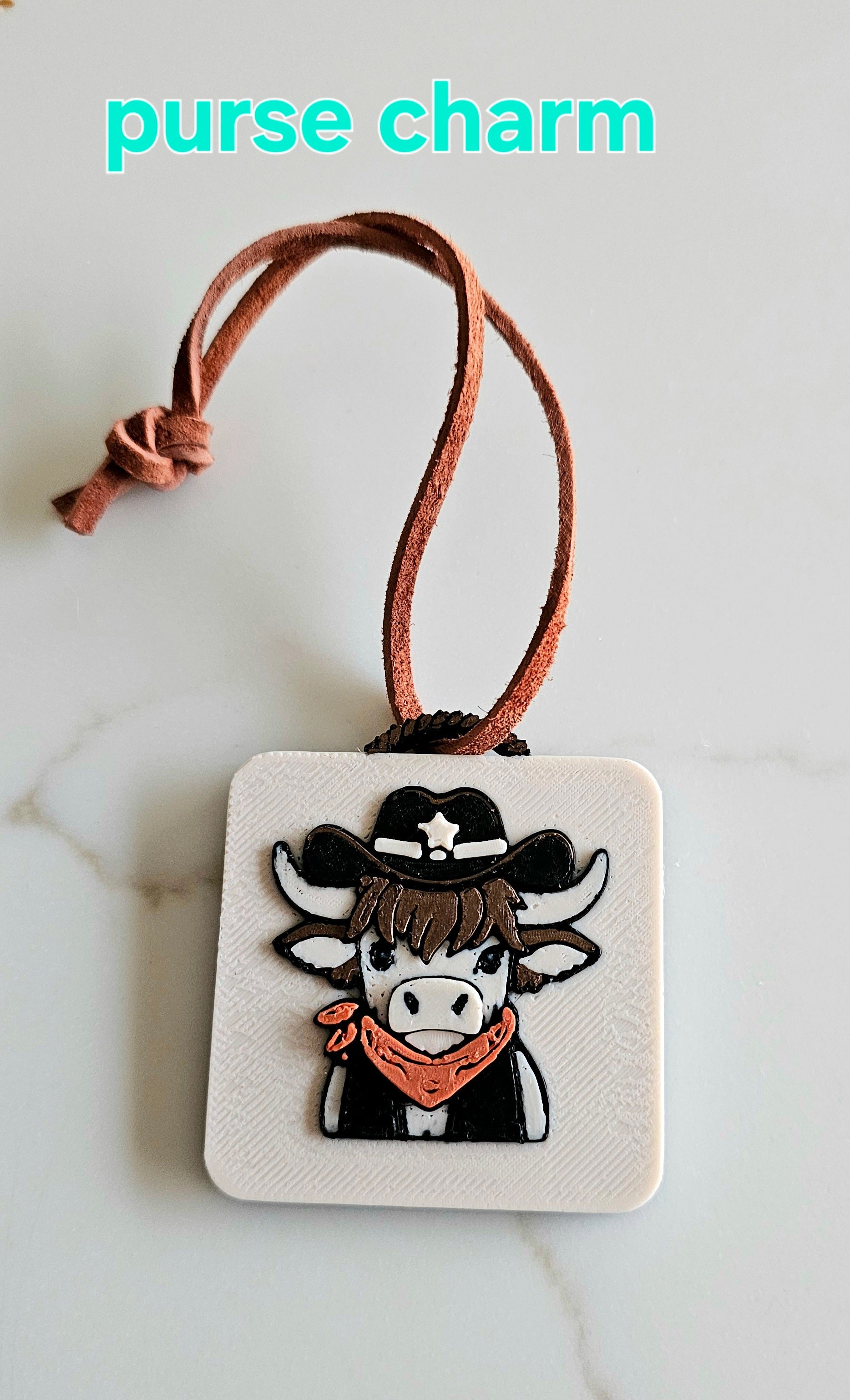 3D Printed Cowboy Highland Cow Necklace, Charm, or Keychain