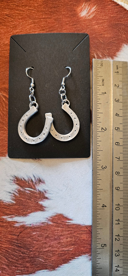 3D Printed Silver-Tone Horseshoe Earrings