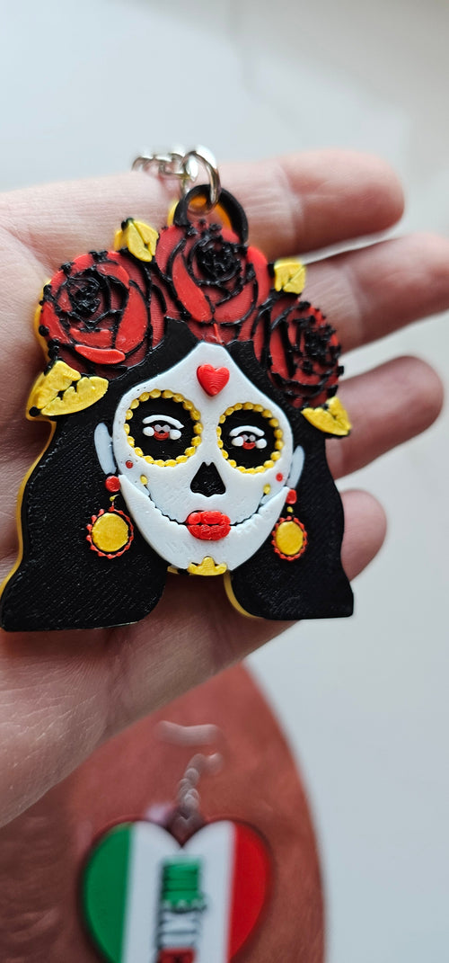 3D Printed Sugar Skull Keychain or Earrings