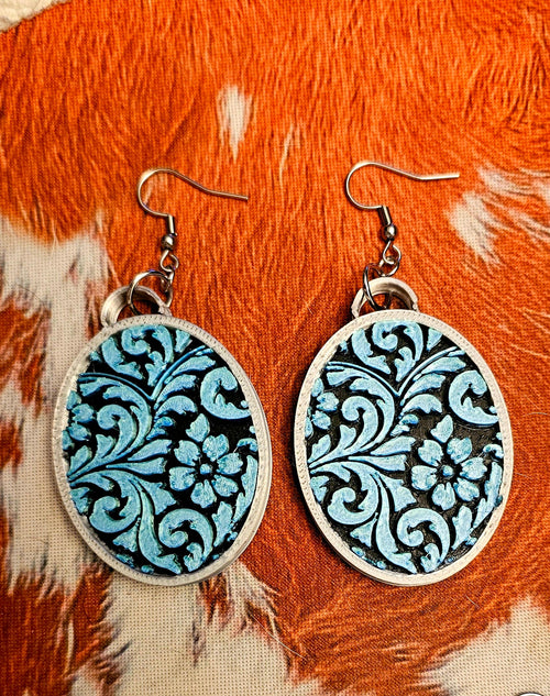 3D Printed Western Tooled Turquoise Earrings