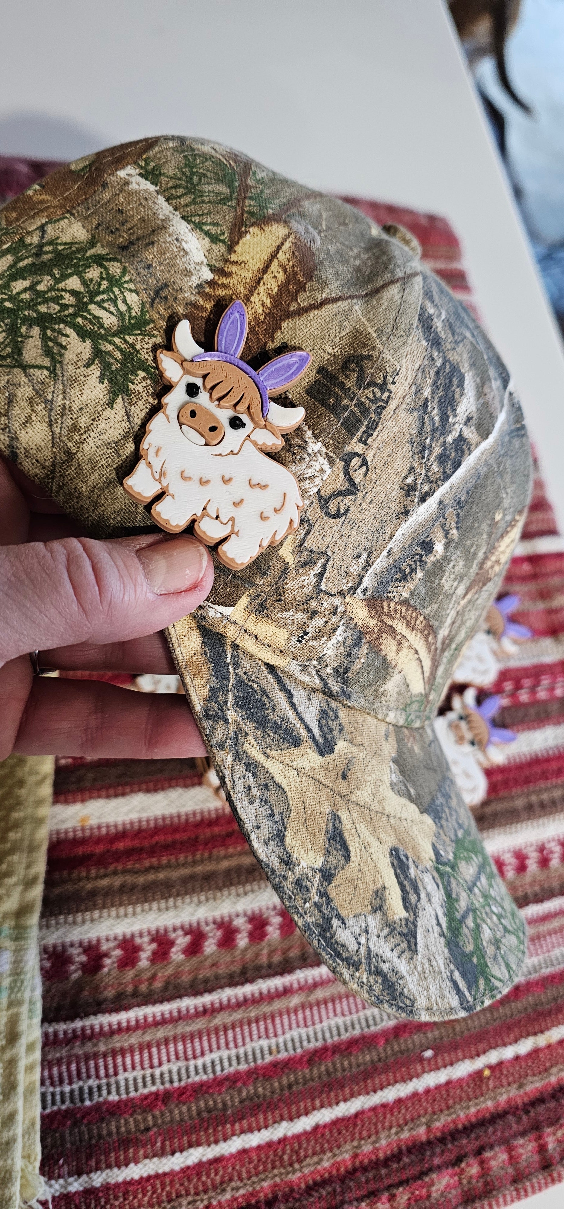 3D Printed Easter Highland Cow Hat Pin