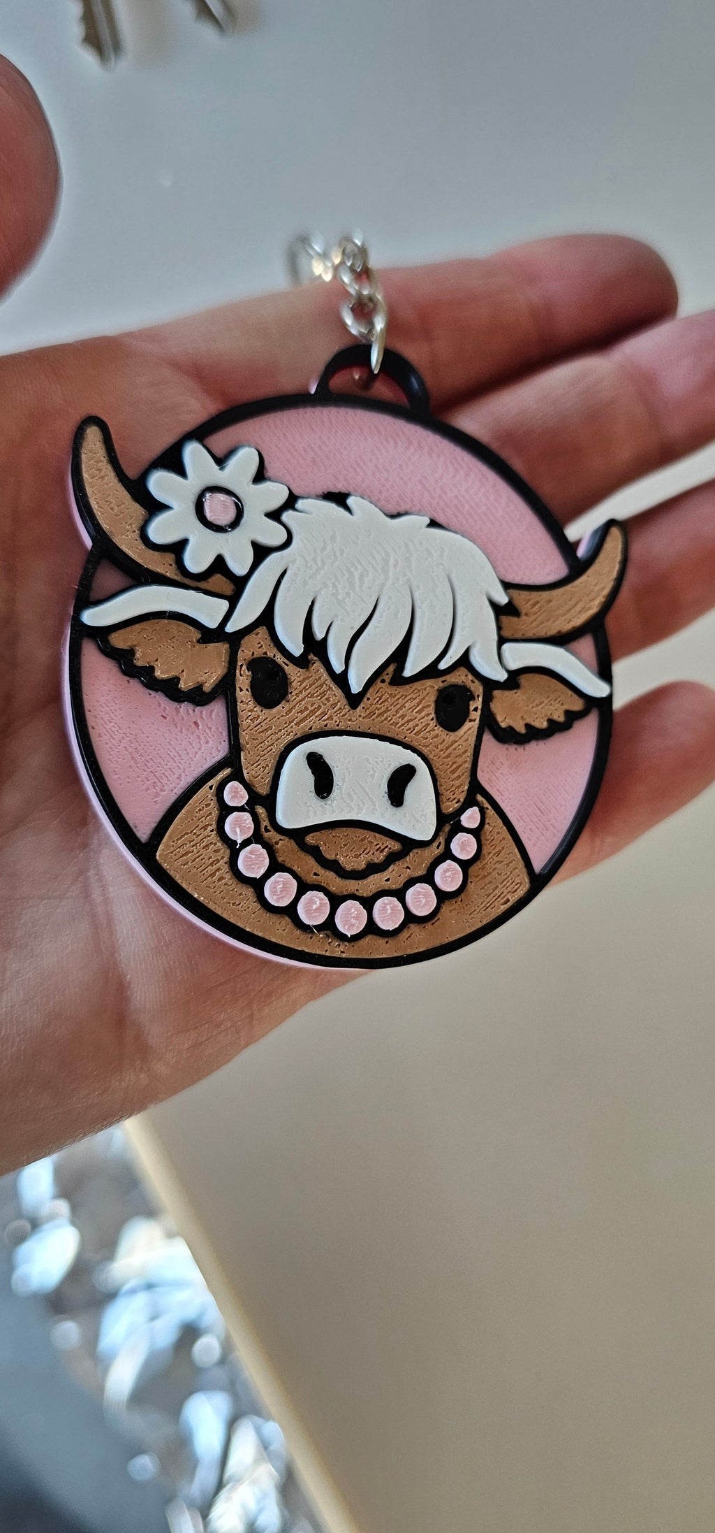 3D Printed Highland Cow Keychain