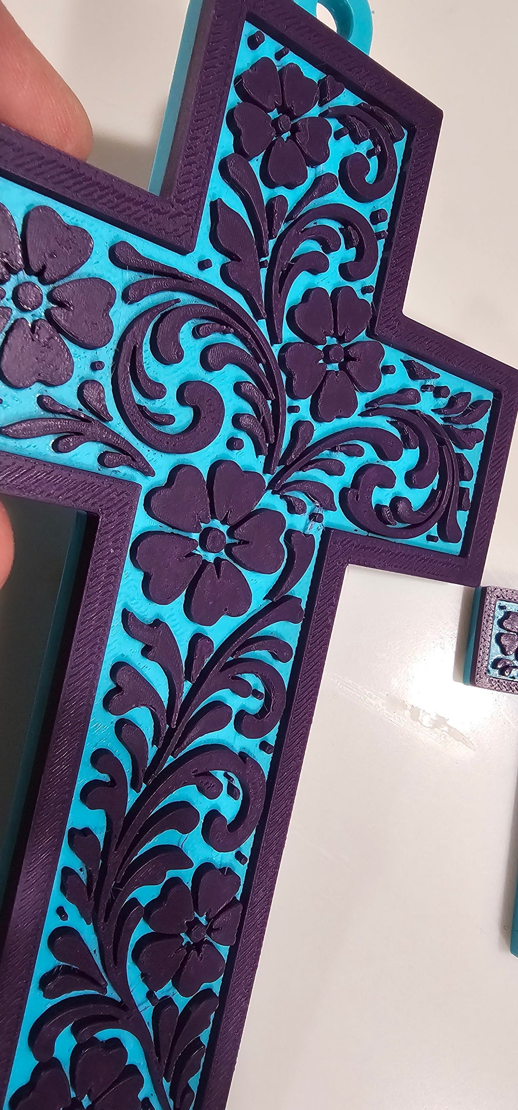 3D Printed Tooled Cross Wall Decor or Keychain Charm