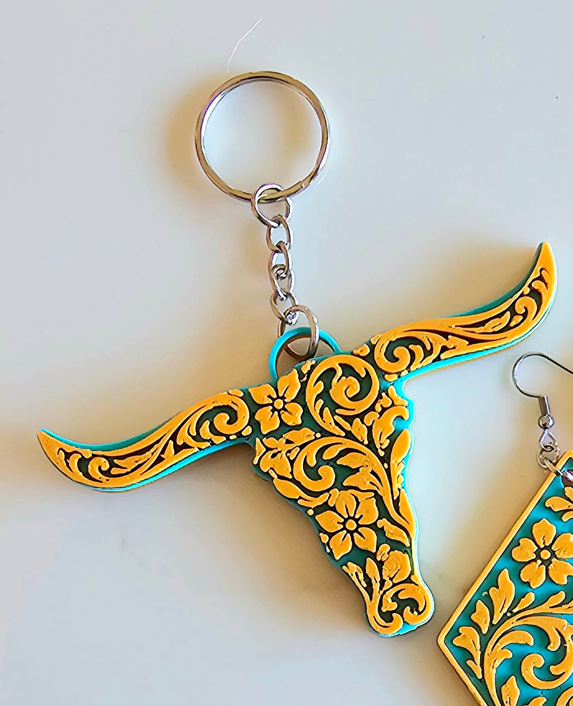 3D Printed Tooled Longhorn Keychain, Purse Charm, or Ornament