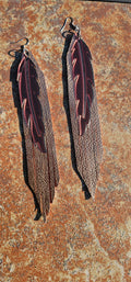 3D Printed Feather Leather Fringe Earrings Made in America